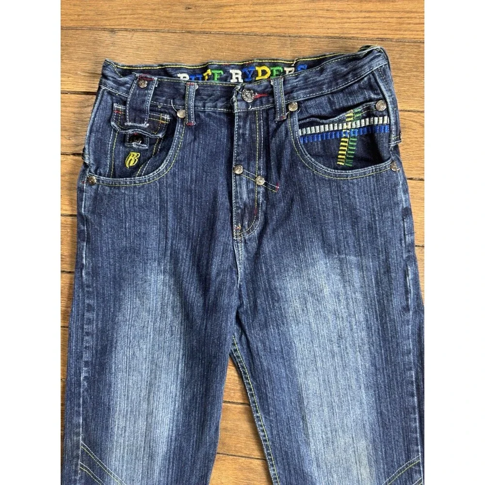 VTG Y2K Ruff Ryders Embroidered Jeans Size 14 Hip Hop DMX Skater Color Stitch